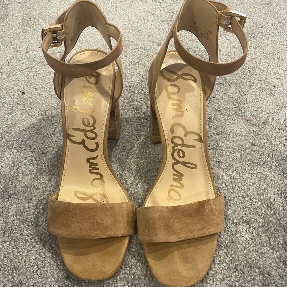 Sam Edelman tan / nude suede block heel sandals